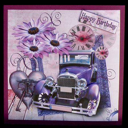 Vintage Inspired Car and Time in Purple by Suzi Cooper