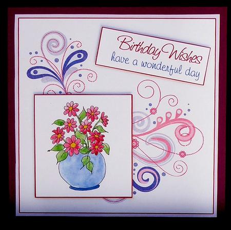 Pot of Flowers & Swirls 8x8inch Topper by Suzi Cooper