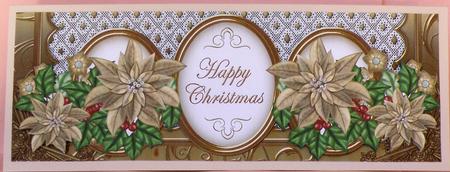 Gold Poinsettia Happy Christmas Large Dl Decoupage Card Kit by Suzi Cooper
