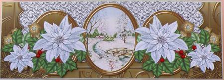 White Poinsettia Winter Scene Large Dl Decoupage Card Kit by Suzi Cooper