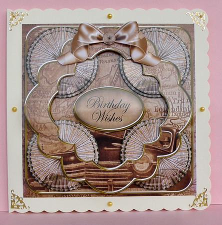 Tea Vintage Car Birthday 3D Rosette 8in Card Front Kit by Suzi Cooper