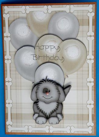Cute Dog Birthday Quick Card Front with Decoupage 2 by Suzi Cooper
