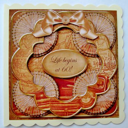 Vintage Car Life Begins at 60! 3D Rosette 8in Card Front Kit by Suzi Cooper