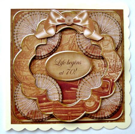 Vintage Car Life Begins at 70! 3D Rosette 8in Card Front Kit by Suzi Cooper