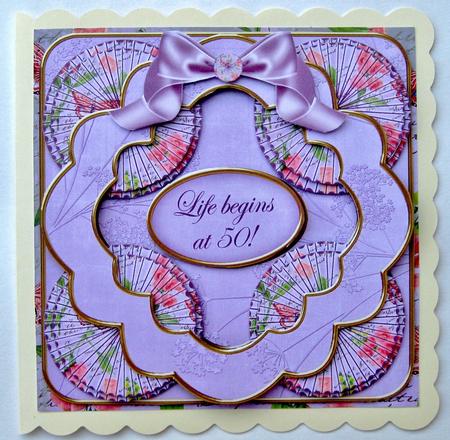 Lilac Sweetpea Life Begins at 50! 3D Rosette 8in Card Kit by Suzi Cooper