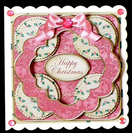 Cream Pink Holly Happy Christmas 3D Rosette 8in Card Kit by Suzi Cooper