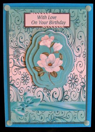 Turquoise Magnolias Pyramid Card Fronts by Suzi Cooper