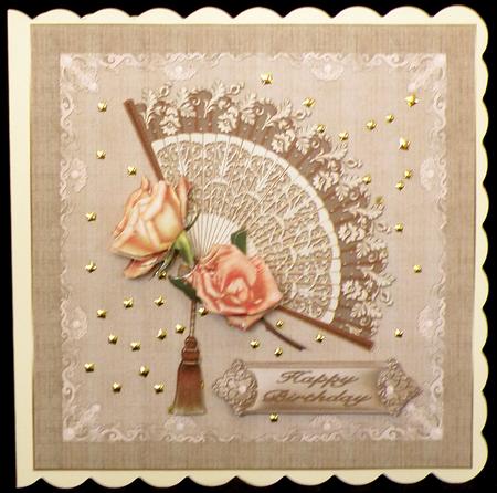 8x8 Lace Fan with Roses by Suzi Cooper