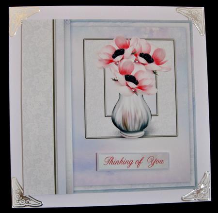 Pink Anemone & Lace Panel 8x8inch Topper by Suzi Cooper