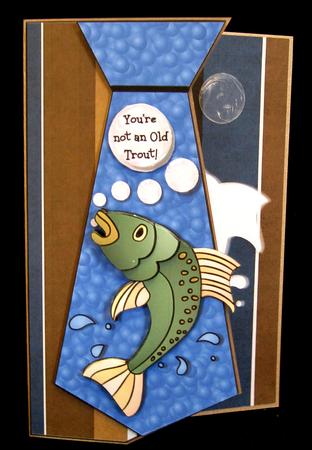 Fisherman's Kipper Tie Shaped Card Front by Suzi Cooper