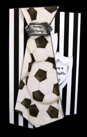 Black & White Stripes Footbal Tie-shaped Card by Suzi Cooper