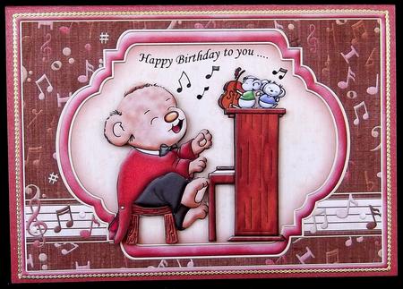 Piano Bear Card and Decoupage by Suzi Cooper