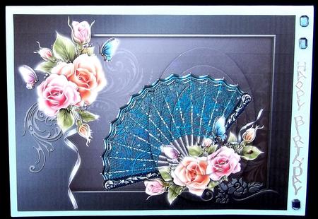 Rose & Fan on Grey Background by Suzi Cooper