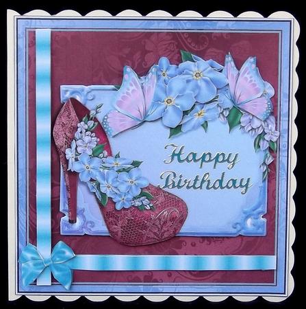 Pink Shoe and Forget-me-nots Card Topper by Suzi Cooper