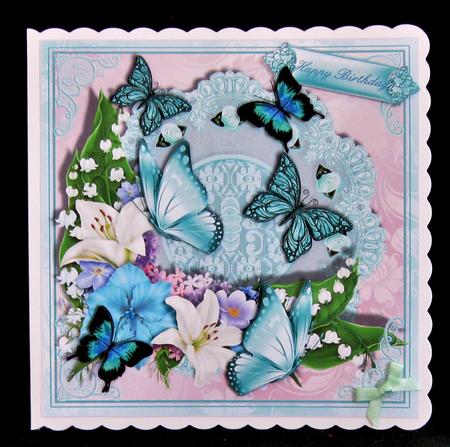 Teal Butterflys and Floral on Lace by Suzi Cooper