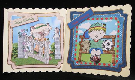Cat and Footballer Card Fronts by Suzi Cooper