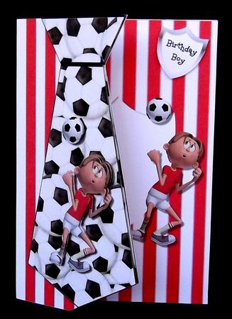 Football Tie Shaped Card Front Red & White 2 by Suzi Cooper