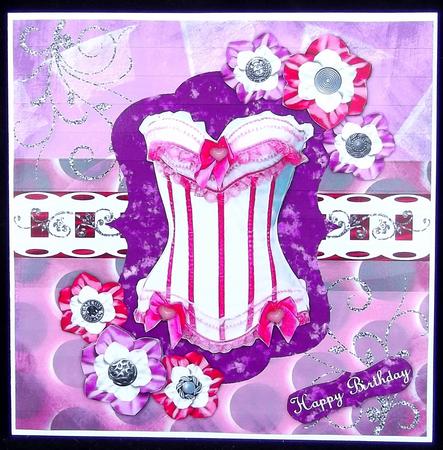Frilly Corset 8x8 Decoupage Card - Hot Pink & Purple by Suzi Cooper