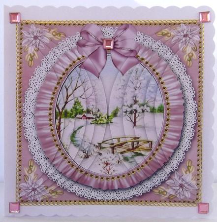 Pretty Snowscene Pink Ruffle 8in Rounded Side Stacker by Suzi Cooper