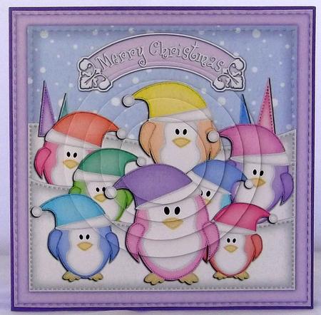 Xmas Pastel Penguins Circle Pyramage Topper by Suzi Cooper