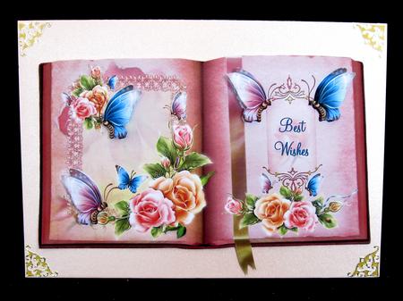 Book Style Card Topper/card Front Roses and Butterfly by Suzi Cooper