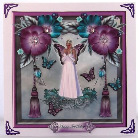 Teal and Purple Flower Butterfly Topper by Suzi Cooper
