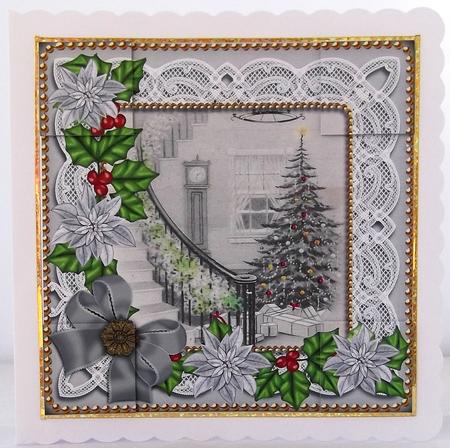 Grey Christmas Tree Poinsettia 8in Picture Topper by Suzi Cooper