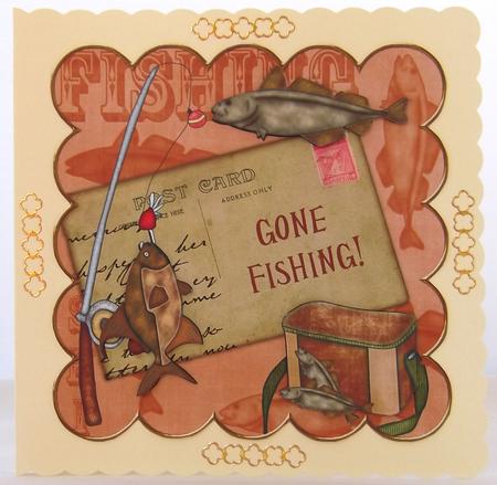 Borange Gone Fishing 8in Decoupage Topper by Suzi Cooper