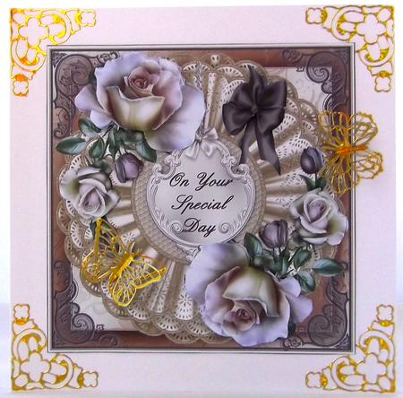 Coffee and Cream Roses Card Topper by Suzi Cooper