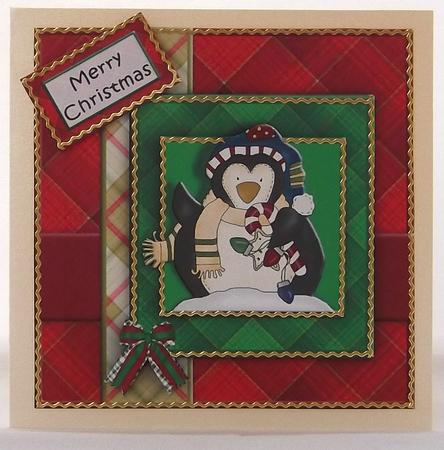 Penguin Red and Green Plaid Square Topper by Suzi Cooper