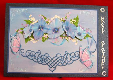 Blue Flower Spray with Butterflies by Suzi Cooper