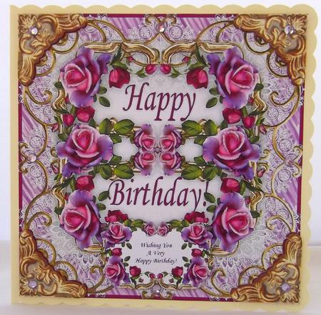 Pink and Mauve Roses Vintage Style 8 x 8 Birthday Card by Suzi Cooper