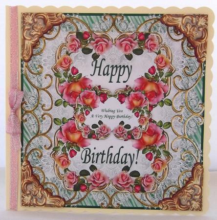Salmon Pink Roses Vintage Style 8 x 8 Birthday Card by Suzi Cooper