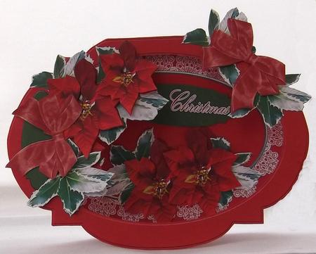 Shaped Window Card Poinsettia,lace and Bows with 3D Elements by Suzi Cooper
