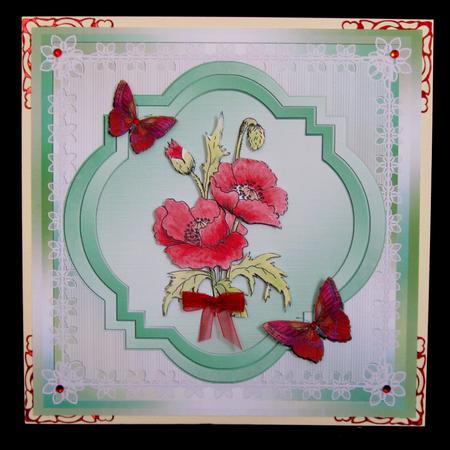 8x8 Watercolour Red Poppies with Butterflies Decoupage by Suzi Cooper