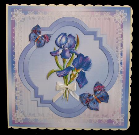 8x8 Watercolour Flowers Irises with Butterflies Decoupage by Suzi Cooper