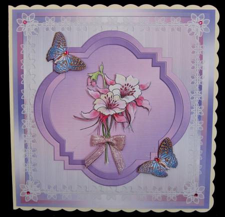 8x8 Watercolour Flowers Aquilegia and Butterflies Decoupage by Suzi Cooper