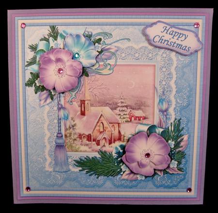 Christmas Rose Frame & Church in Blue by Suzi Cooper