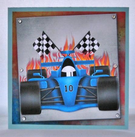 Formula One Racing Car Card Front 8x8inch by Suzi Cooper
