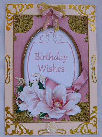 Pink Magnolia Birthday Wishes Oval 7x5in Step by Step by Suzi Cooper