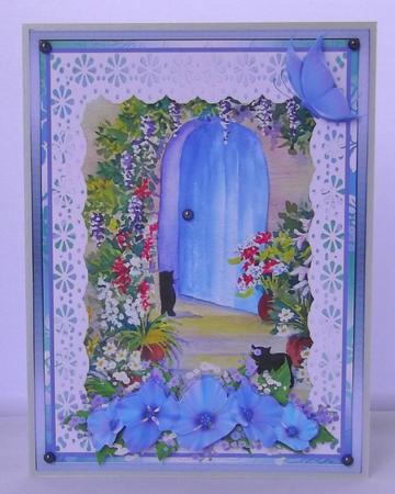 Black Cat by the Cottage Door Decoupage Sheet by Suzi Cooper