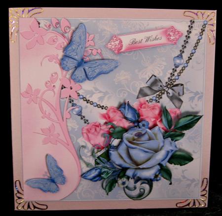 Pink and Blue Rose Card Topper by Suzi Cooper