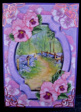 Bluebell Wood with Padded Frame and Pansies Decoupage by Suzi Cooper