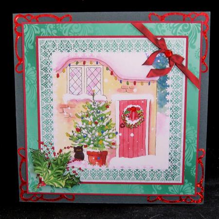 8x8 Christmas Cottage Door Decoupage by Suzi Cooper