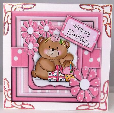 Cute Birthday Teddy Bear Pink Square Pyramid - Pyramage by Suzi Cooper