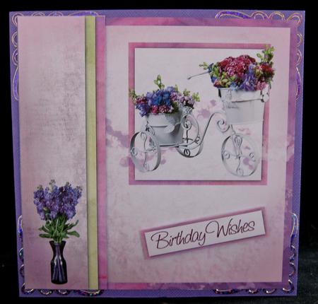 Bookmark Border Purple Flowers & Trike 8x8inch Topper by Suzi Cooper
