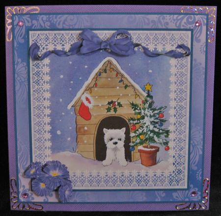 8x8 Christmas Westie in His Kennel Decoupage by Suzi Cooper