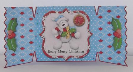 Bear with Candy Cane Beary Merry Christmas Cracker Card by Suzi Cooper