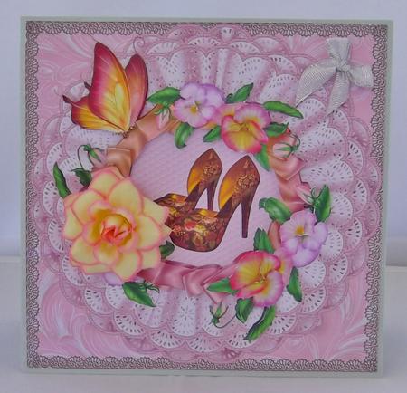 Pansies and Shoes on Lace Background by Suzi Cooper