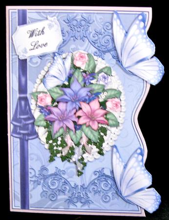 Curved Edge Butterfly and Bouquet Card Front by Suzi Cooper